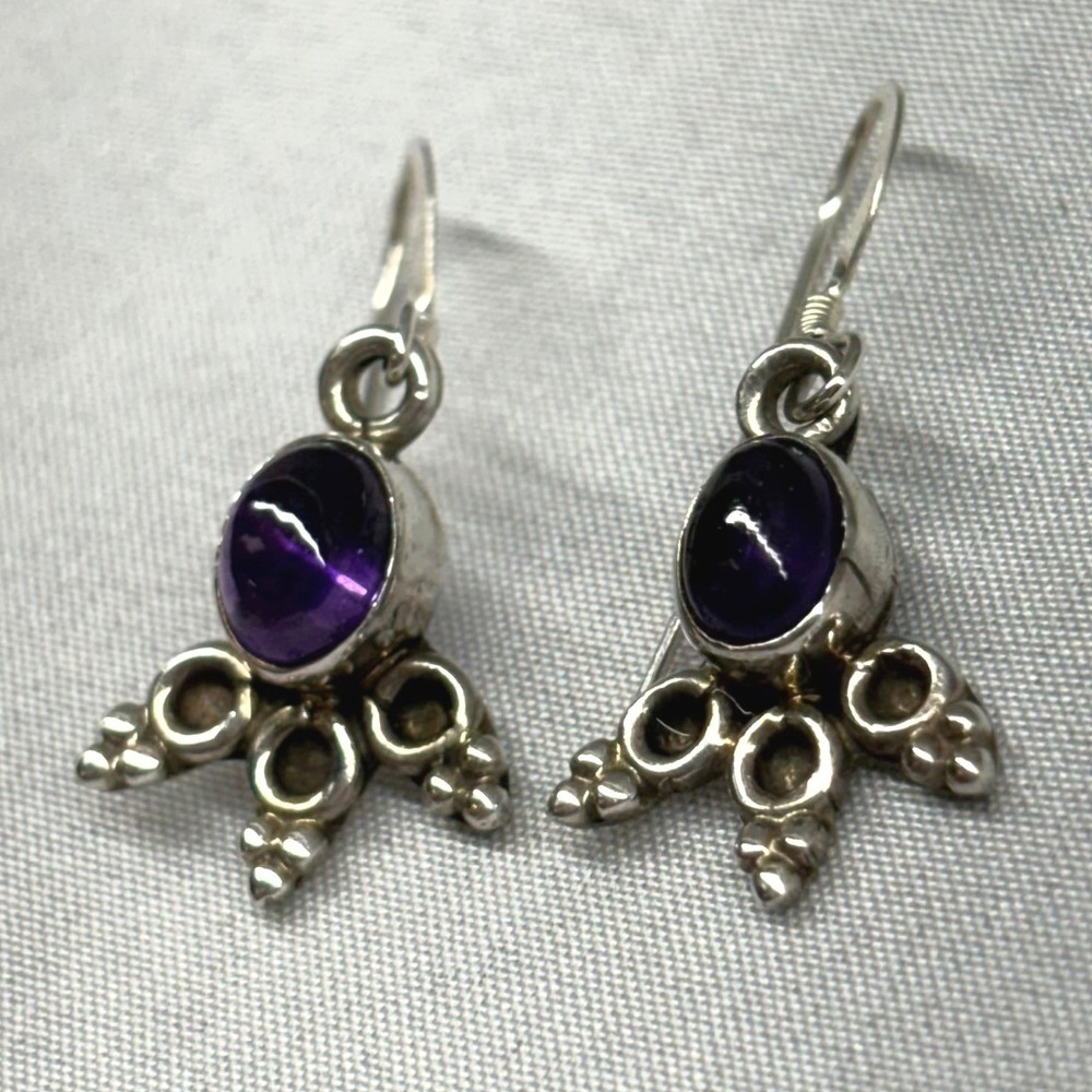 Unbranded Amethyst Dangle Earrings Womens OS Purple Excellent Silver Tone 90